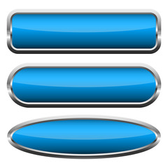 Set of blue glossy buttons. Vector illustration.