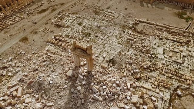 aerial view of the archeological site of palmyra in syria ( very rare )