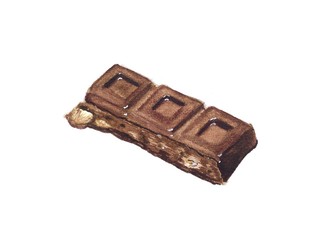 Watercolor chocolate with nuts on the white background 