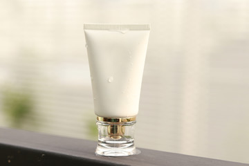 Facial cleansing foam on natural background