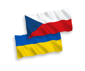 National vector fabric wave flags of Czech Republic and Ukraine isolated on white background. 1 to 2 proportion.