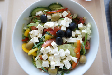 Salad on a tray served in hospital in Germany