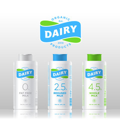 Dairy organic products logo. Blue-green wavy ribbon and letters emblem. Packaging design. Premium design.