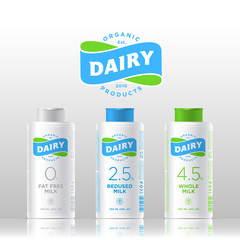 Dairy organic products logo. Blue-green wavy ribbon and letters emblem. Packaging design. Premium design.