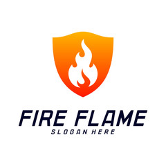 Fire Shield Logo Design Vector Template. Shield Fire Logo Concept. Icon Symbol.
