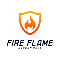 Fire Shield Logo Design Vector Template. Shield Fire Logo Concept. Icon Symbol.