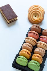 beautiful colorful french macarons close up photo