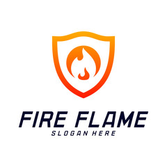 Fire Shield Logo Design Vector Template. Shield Fire Logo Concept. Icon Symbol.