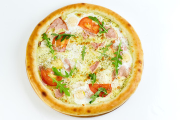 pizza with cherry tomatoes and mushrooms