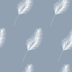 Vector seamless pattern with white feather. Fashion background. Can be used for design banners, wrapping paper, print on clothes. EPS10.