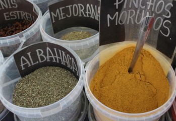 Containers with different aromatic spices