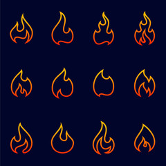 Set of Fire Flame Logo Design Vector Template. Icon Symbol.