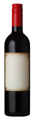 bottle of red wine isolated on white background with blank label