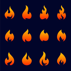 Set of Fire Flame Logo Design Vector Template. Icon Symbol.