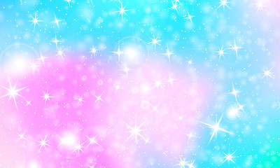 Unicorn rainbow background. Holographic sky