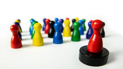 Abstract business speech of the leader in front of mutli colored crowd