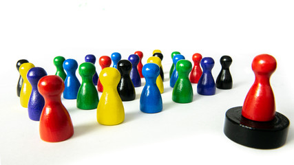 Abstract business speech of the leader in front of mutli colored crowd