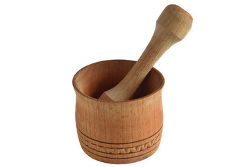 Mortar and pestle for spices on white background