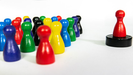 Abstract business speech of the leader in front of mutli colored crowd