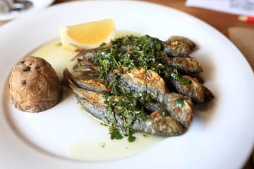Fried horse mackerel with potato