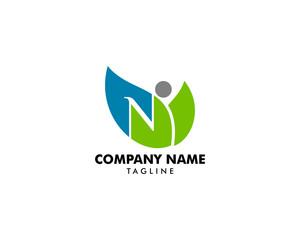 N Letter with Fun people Healthy Life Logo template