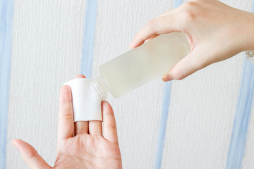 Facial cleansing toner on the palm