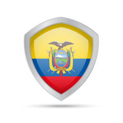Shield with Ecuador flag on white background.