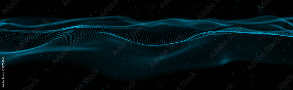 Aufkleber Musical wave of particles. Sound structural connections. Abstract background with a wave of luminous particles. Wave 3d