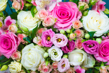 Obraz na płótnie Canvas Bouquet of flowers. Flower Arrangement: Roses, Eustomas, Alstroemeria