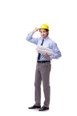 Young male architect isolated on white 