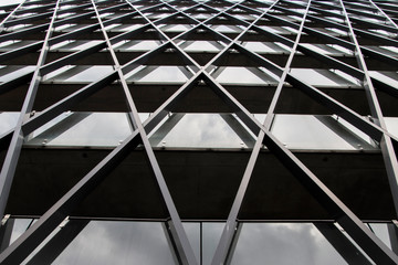 Metal construction, geometric design, abstract geometric background.