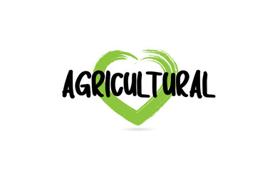 agricultural text word with green love heart shape icon