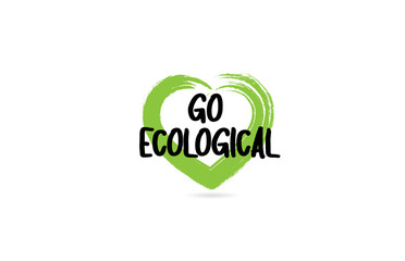go ecological text word with green love heart shape icon