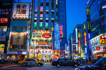 Tokyo Shinjuku Street with Advertising neon light