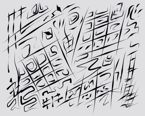 black strokes and lines on a gray background