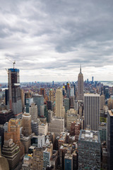 Fototapeta premium USA. New York. May 2019: View from the top.American aerial landscape with usa. Manhattan - New York City Aerial view. Midtown manhattan. Panoramic view. City financial district. New York skyline - USA