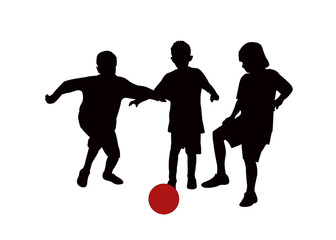 boys playing football, silhouette vector