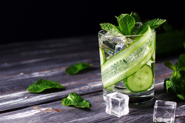 Infused cucumber drink with mint. Detox water.