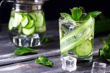 Infused cucumber drink with mint. Detox water.