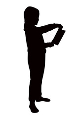 a girl talking and reading silhouette vector