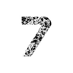 Number seven, sign 7. Textured font Grunge Design