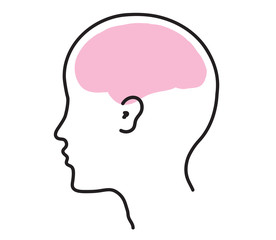 Brain and head silhouette on a white background. Ear and hearing. Vector illustration. 