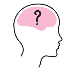 Brain and head silhouette on a white background. Question. Vector illustration. 