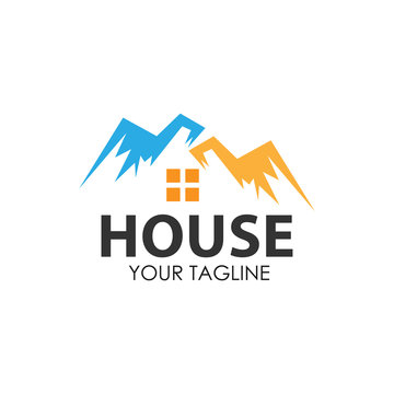 House and mountain stock logo template. Flat design