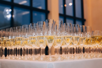 glasses of champagne on the table.