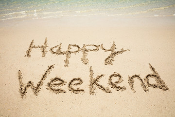 Happy Weekend Text In Sand On Beach