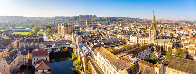 Aerial view of Pulteney bridge in Bath, England