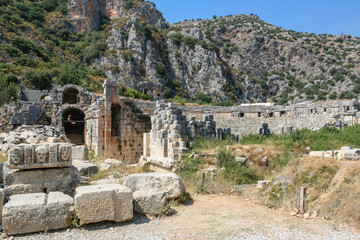 Fototapeta na wymiar Lycian Amphitheater in Myra, Turkey, Demre