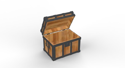 Wood chest isolated on White 3D Rendering