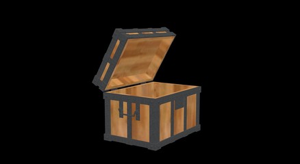 Wood Chest on Black 3D Rendering